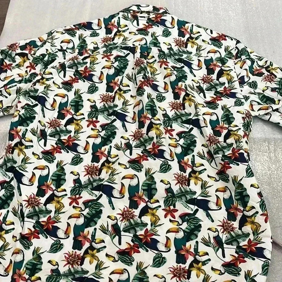 [L]DJAB For Simons Tropical Toucan  Bird Print L/S Button Down Shirt-NWOT - Picture 12 of 13